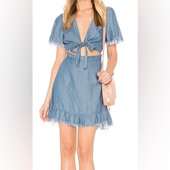 Show Me Your MuMu Dresses & Skirts - Show Me Your Mumu Blue Melanie Ruffle Denim Cutout Tie Front Dress Size Small